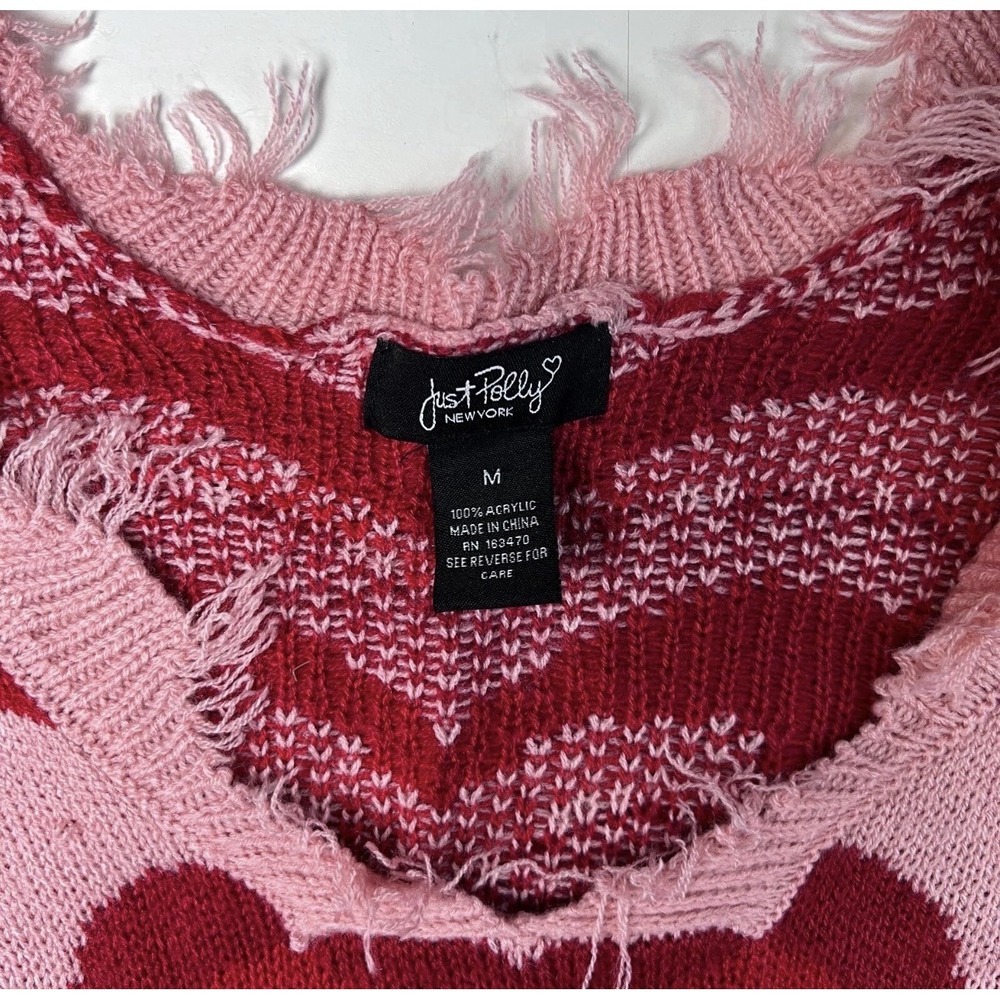 Distressed Just Polly Knit Sweater‎ Medium Frayed Heart Pattern Relaxed - Picture 2 of 7